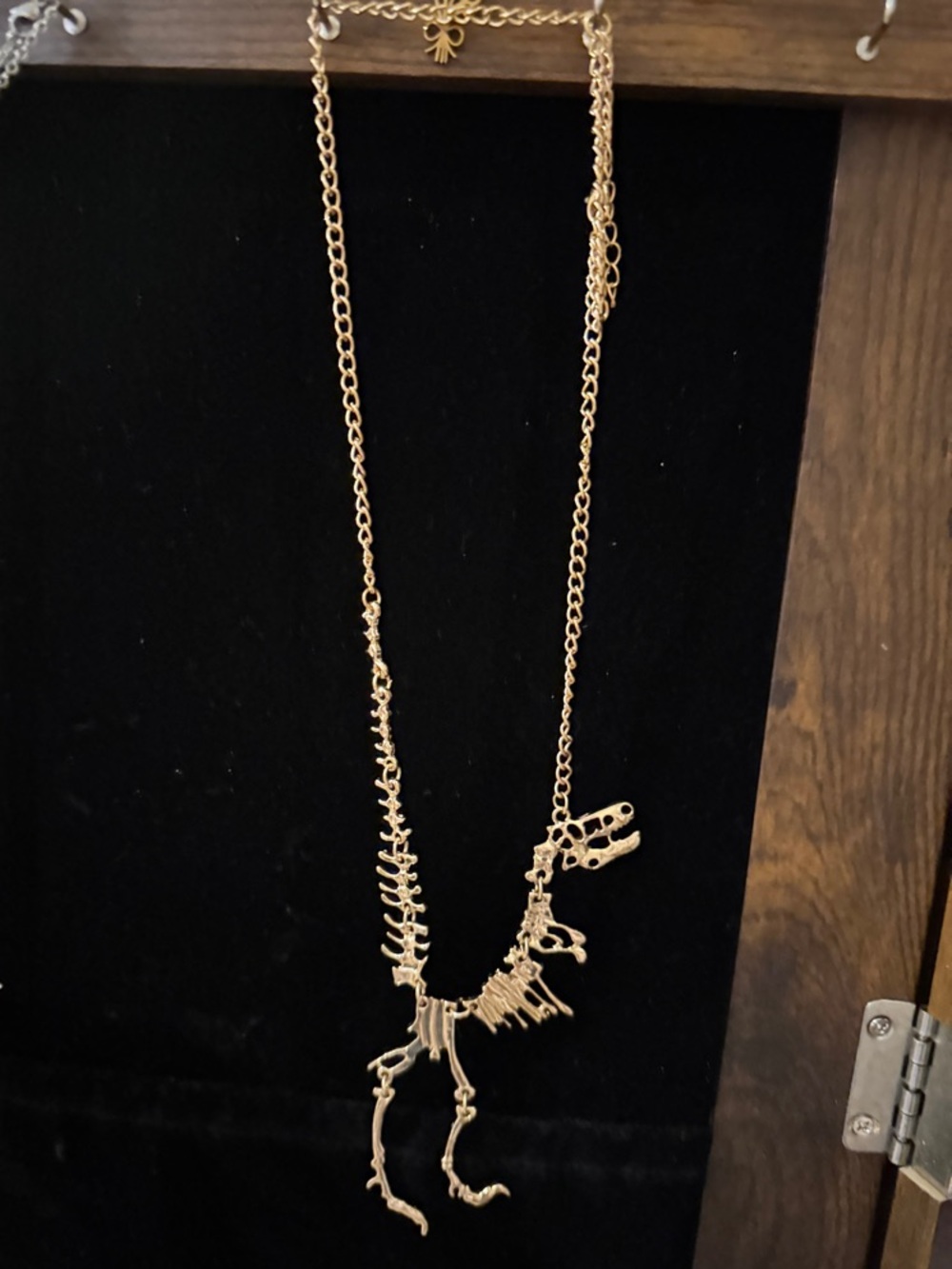 Gold Dinosaur Skeleton Pendant Necklace